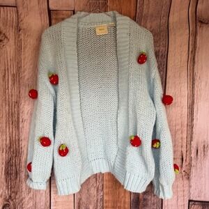 Maeve Strawberry Cardigan Anthropologie Cottagecore Chunky Knit Cozy One Size